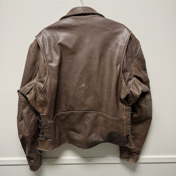 Vintage Motorcycle Jacket Belted Chocolate Brown Worn Look Size XL 100% Leather - Picture 7 of 16